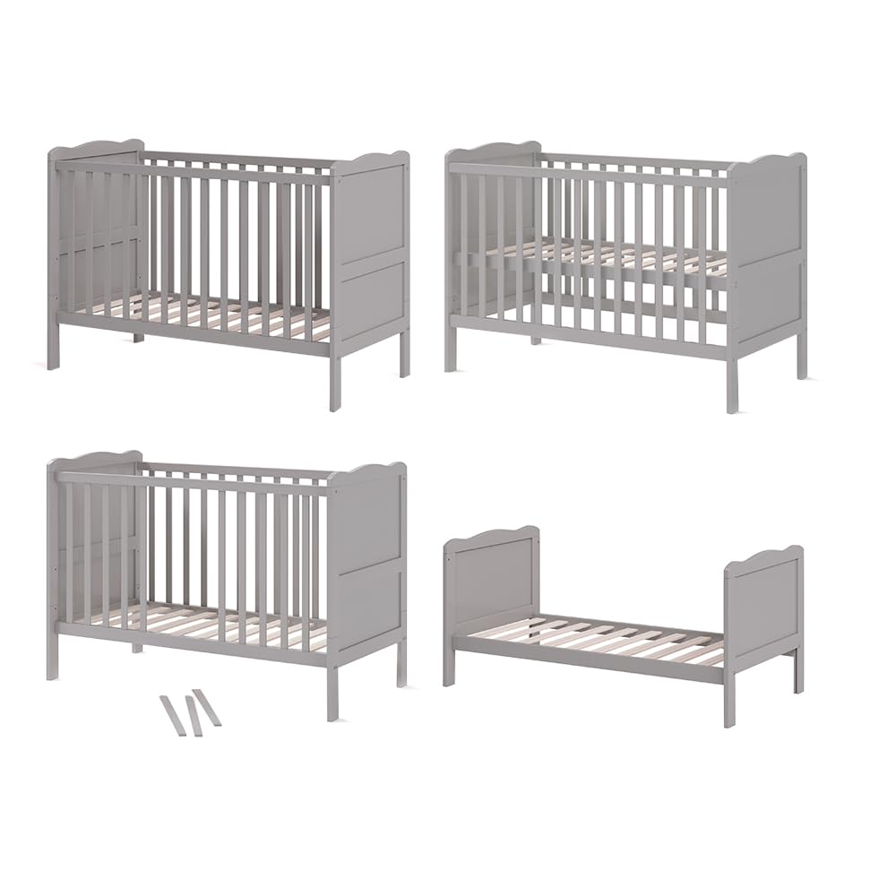 VitaliSpa Culla neonato Tobi, Grigio, 60x120 cm, con rete a doghe regolabile in altezza e sponde laterali rimovibili