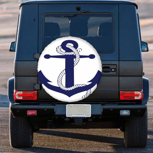 Image of Boat Anchor Spare Tire Cover 15 inch Blue Boat Anchor with Cable Polyester Universal Wheel Tire Cover for Trailer Camping Weatherproof for Rv SUV Truck Camper Travel