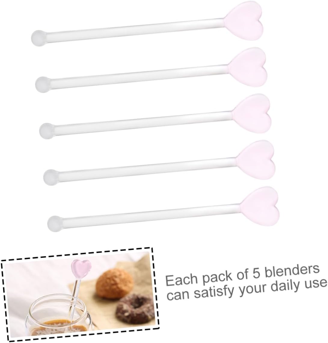 DOITOOL 5pcs Glass Coffee Stirrers Beverage Stir Sticks, Stirring Rod Swizzle Sticks with Decorative Heart Top for Mixing Cocktail, Whiskey, Hot Cocoa, Creamer, Fruit Juice