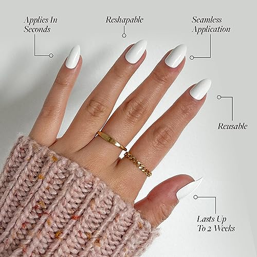 Glamnetic Press On Nails - Angel | Opaque White Short Almond Nails, Reusable | 12 Sizes - 24 Nail Kit #TOP2