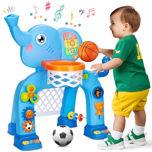 Image of Toddler Basketball Hoop & Soccer Goal, Toys for 1 2 3 Year Old Boys Girls, Kids Sports Toy with Light Sound Music, Montessori Toys for Baby 12-18 Months, Christmas Birthday Gifts for Ages 1-3(Blue）