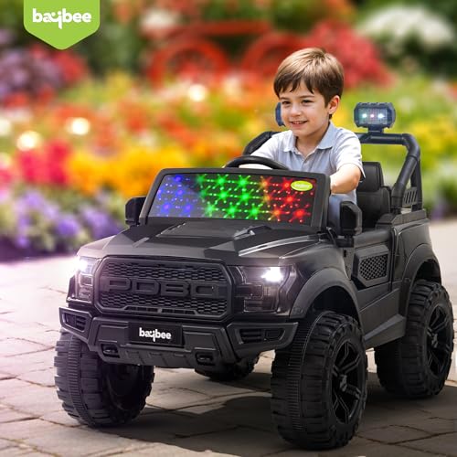 Image of Baybee Bronco Baby Battery Operated Jeep for Kids | Ride on Toy Electric Car with LED Lights & Music | Rechargeable Battery Big Cars with Parental Control | Kids Car to Drive 3 to 8 Years (Black)
