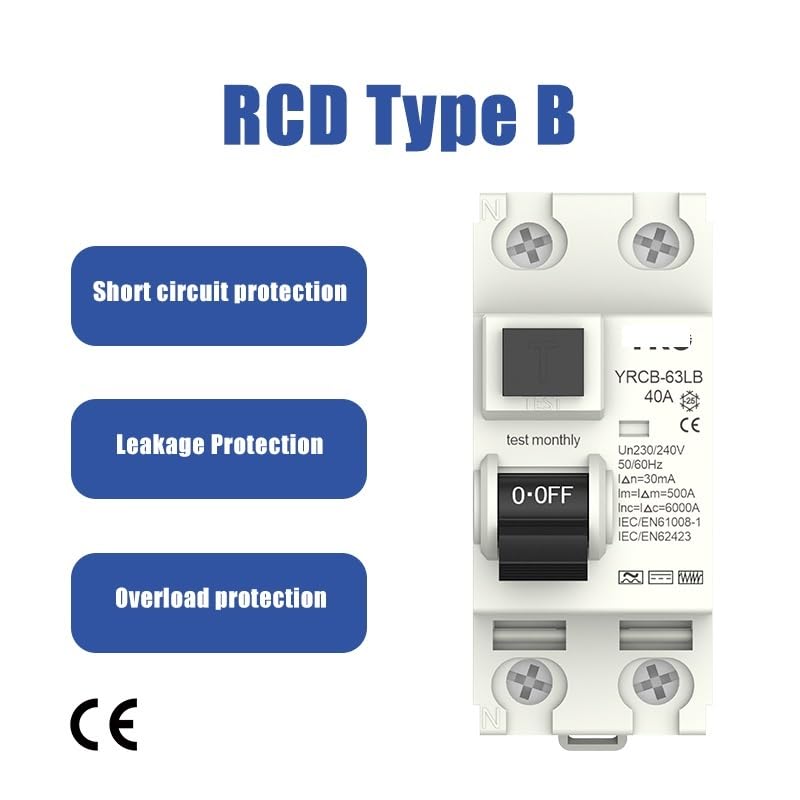Magnetotermico Interruttore differenziale RCD Tipo B 2P 4P 40a 63a 30mA 300mA DIN Rail 220V 400V(2P 30mA,63A)