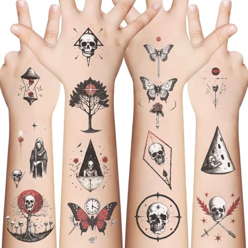 10 Sheets Skull Temporary Tattoo(70+PCS) Horror Themed Party Supplies Decoration Favors Cartoon Cute Sticker for Adult Home Activity Class Prizes Carnival Christmas Rewards