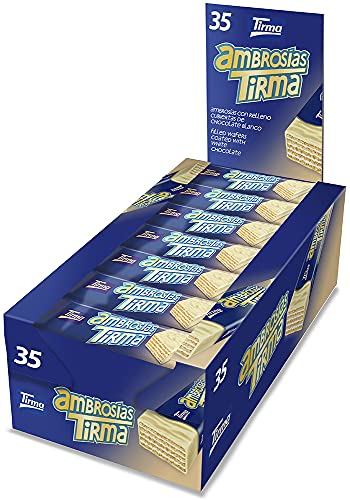 Tirma Ambrosía Cubierta de Chocolate Blanco | Barritas de Barquillos Rellenos de Crema y Bañados en Chocolate Blanco | Chocolatinas Canarias Envasadas Individualmente | 35 uds, 752,50g