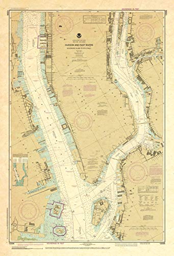 Paradise Cay Publications, Inc. Antiqued NOAA Chart 12335: Hudson and East Rivers Governors Island to 67th Street