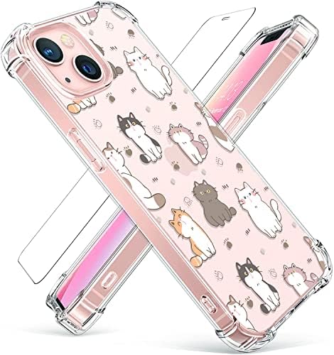 XIWATSD iPhone 13 Case Clear Shockproof Soft Case for iPhone 13 6.1 inch, Cute Cat Pattern Design Slim Protective Cover for Women Girls