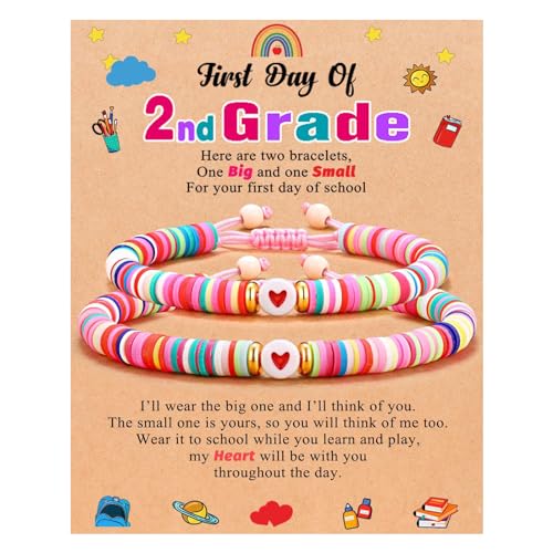 JewelryWe Bransoletka z powrotem do szkoły: Mommy and Me Dad and Son Mother and Daughter First Day of Preschool Kindergarten 1st Grade 2nd Grade School Gift, Adult, Glina polimerowa