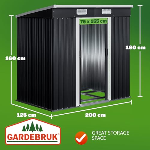 GARDEBRUK® Garden Shed | 6x4' | 2m² | Outdoor Storage for Garden Furniture Garden Tools | Wheelie Bin Storage | Log Store | Bike Shed House | Pent Roof, Sliding Door | 200x125x185cm | Anthracite - Image 2