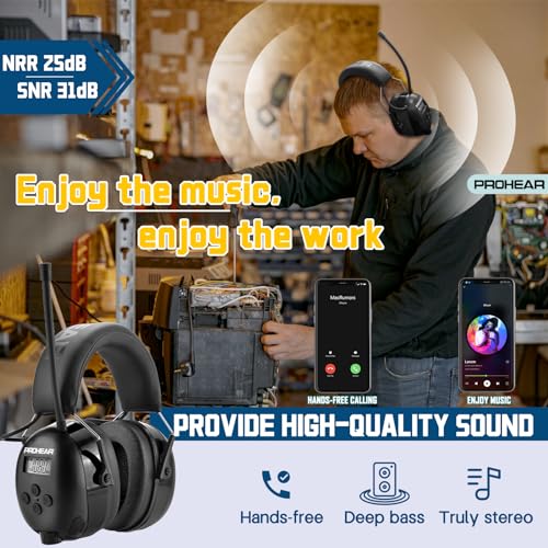 Image of PROHEAR 033 2Pack Upgraded Bluetooth 5.4 Hearing Protection AM FM Radio Headphones, Noise Reduction Safety Earmuffs with Rechargeable 1500 mAH Battery, Ear Protector for Mowing Lawn Work, Black+Green