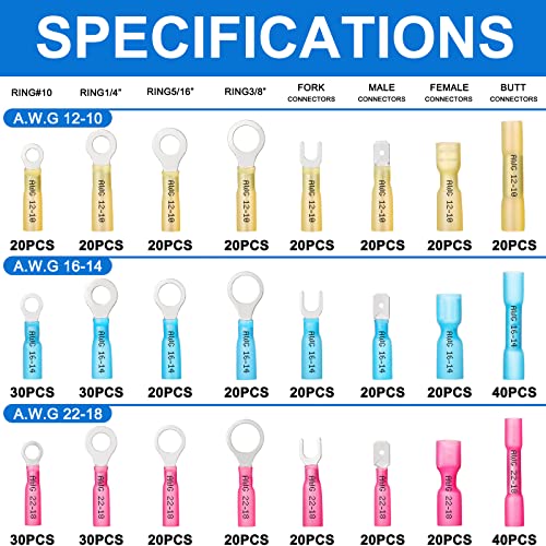 560Pcs Marine Grade Heat Shrink Wire Connectors-Plustool Electrical Connectors Kit Of Tinned Red Copper,Awg22-10 Multipurpose Waterproof Insulated Crimp Connector Terminals Ring Fork Spade Butt Splice #TOP1