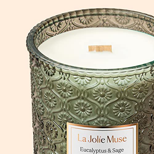 La Jolie Muse Scented Candles Eucalyptus & Sage, Large Wood Wicked Candles, Decorative Candles In Glass, Natural Soy Wax, 19.4Oz 90Hours #TOP5