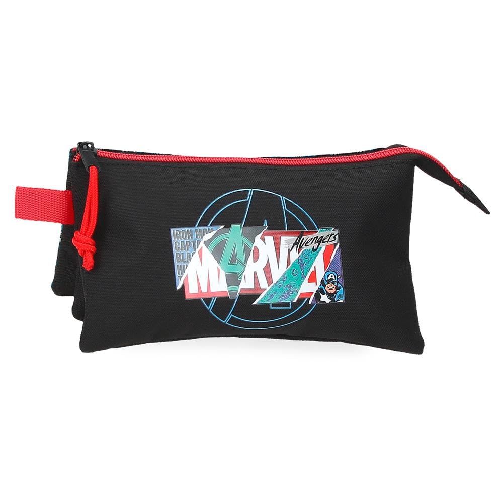 Marvel Joumma Marvel Shield Triple Pencil case Black 22x12x5cm Polyester L, Black/White, Triple Case