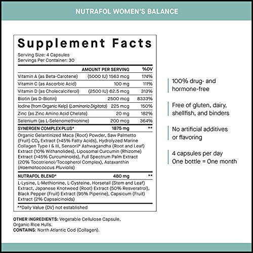 Nutrafol Women’s Balance Hair Growth Supplement for Thicker, Stronger Hair Peri- and Post-Menopause (1 Month Supply)