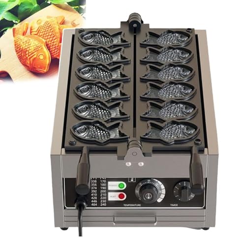 Máquina for hacer gofres de pescado Taiyaki,de acero inoxidable,con control de tiempo,con rango de temperatura de 122-572 ℉ y control de tiempo, bandeja for hornear recubierta de teflón