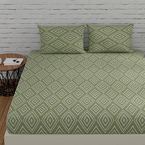 Huesland by Ahmedabad Cotton 144 TC Bed Sheets for King Size Bed Cotton with 2 Pillow Covers | 108x108 inches | Sage Green