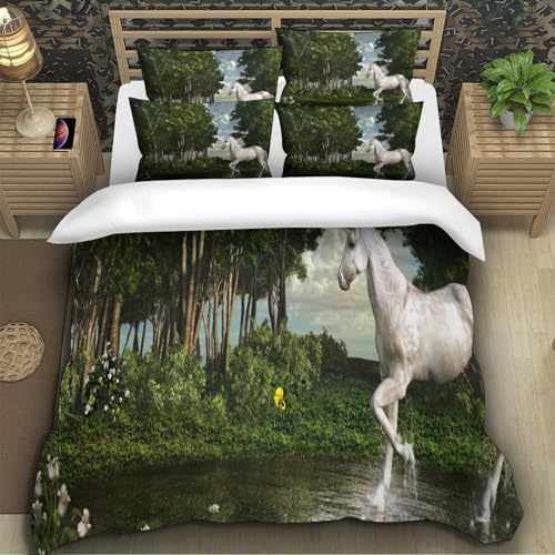 Housse de couette licorne 3D 135x200 microfibre pour lit single