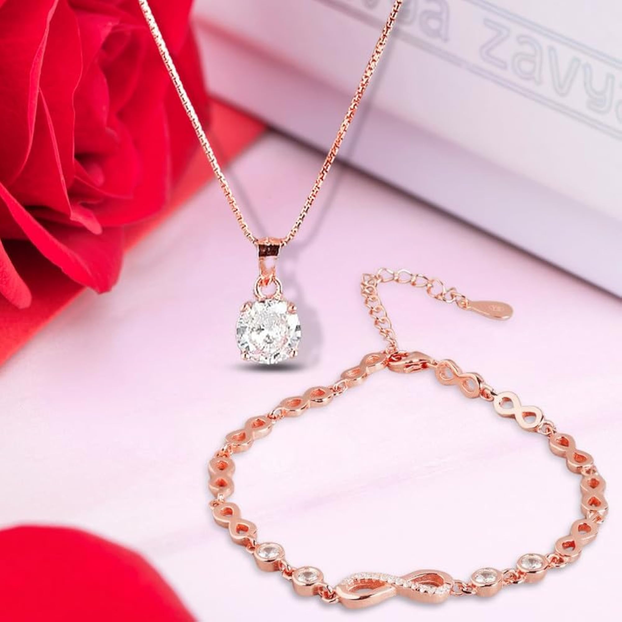 925 Sterling Silver Infinity Rose Gold Plated Combo Jewelry Set