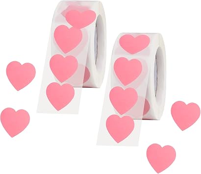 BLMHTWO 1000 Pieces Heart Stickers Roll, 25mm/1 Inch Pink Labels With Self-Adhesive and Strong Viscosity for Envelopes, Scrapbooking, Gift Wrapping