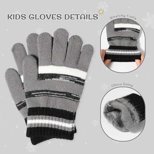 Image of Kids Winter Hat Gloves Scarf Set: Girls Boys Beanie Fleece Lined Ages 6-10