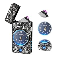 TIKIUKI Plasma Lighter - Windproof USB Rechargeable Electric Lighter with Watch, Luxury Metal, Suitable for Gifts (Black)