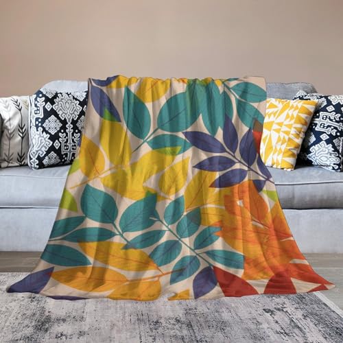 Couverture flanelle feuilles multicolores légère et confortable lit