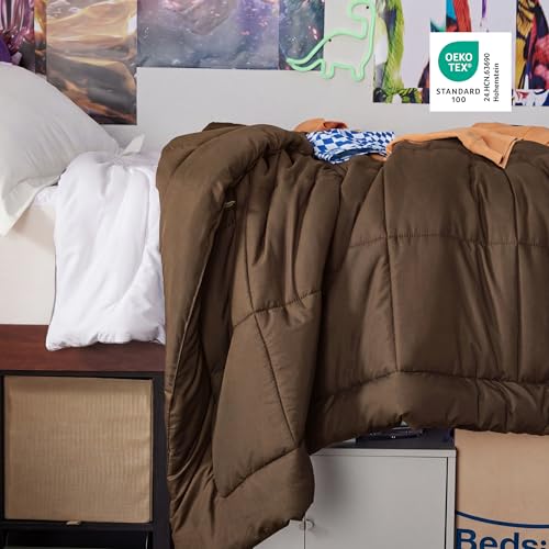Image of Bedsure Comforter Duvet Insert - Quilted Comforters Twin Size, All Season Duvet, GentleSoft Down Alternative Bedding, with 8 Tabs, Gifts for Women /Men, Brown, Twin 88 x 68 Inches