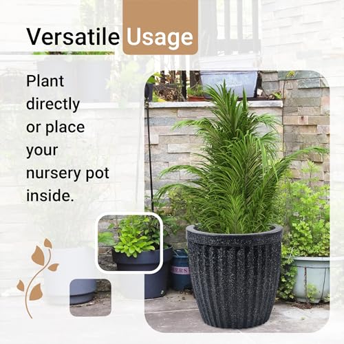 Image of Kuber Industries 14-Inch Roto Mould German Polymer Big Size Flower Pot | Indoor /Outdoor Tree Gamla Planter for Living Room, Resorts, Hotels, Terrace & Garden | Marble Pihu Neo - Black