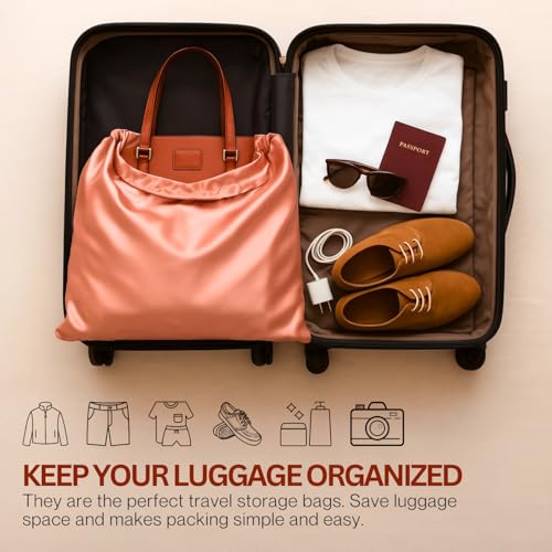 Image of Silk Dust Bag for Handbag, Purses, Shoes, Boots - Silk Drawstring Dustproof Storage Pouch, Reusable and Travel Organizers (4, Pink, 20in x 20in)