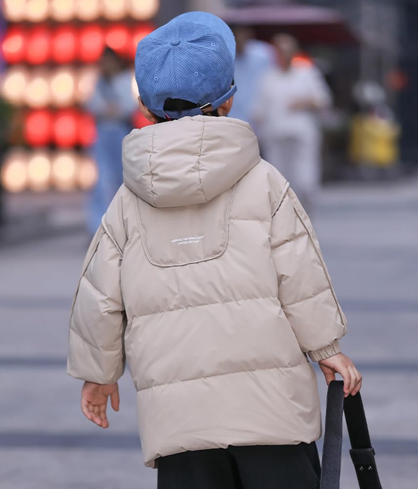 Piumino Bambina di Media Lunghezza Stampato Invernale Ragazza per Caldo Piumino con Cappuccio in Pelliccia con Tasca con Zip