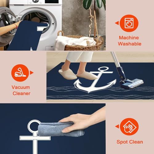 Tapis de sol lavable bleu marine pour salon moderne 120x180