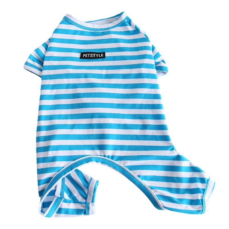 BT Bear Fat Dog Clothes,Dog Classic Striped Pajamas Soft Cotton Jumpsuit Pug French Bulldog Onesies Costume for Cats Puppy Small Medium Dogs(Blue,M) - Image 2