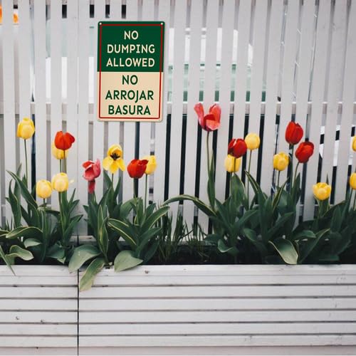 Cartello Metallo 'No Dumping Allowed' 20x30 Cm – Segnale Bilingue Inglese/Spagnolo Con Fori – Per Proprietà Privata