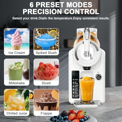 Image of Slushie Machine for Home, No Ice Needed Slushy Machine & Frozen Drink Machine, 6 Presets, Real-Time Temp Display, Auto-Clean Slushy Maker Machine for Margaritas, Frappes, Milkshakes, Party Size(White)