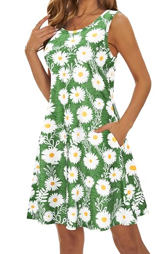 Image of Summer Dresses for Women 2026 Casual Sundresses Beach Cover Ups Sleeveless Tshirt Swing Dress with Pockets