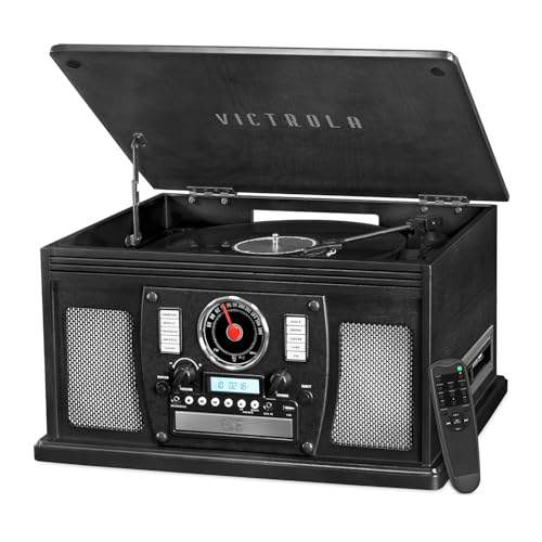Victrola Navigator - Reproductor de Discos Bluetooth 8 en 1 con Altavoces Integrados, Tocadiscos de 3 velocidades, Reproductor de CD, Casete, Radio FM, USB, Salida RCA, Conector para Auriculares