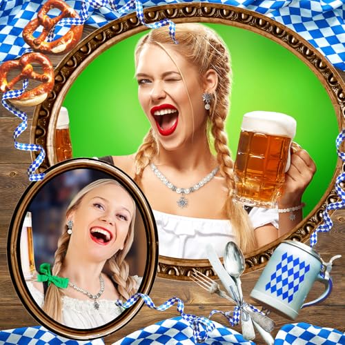 4 Pcs Oktoberfest Jewelry Set Edelweiss Necklace Bracelet and Earrings Traditional Bavarian Jewelry Set Pearl German Rhinestone Pendant for Women4