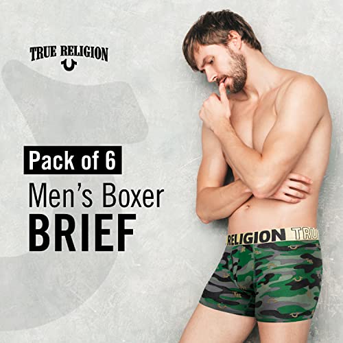 True Religion Cuecas boxer masculinas Pacote com 6 cuecas masculinas, Preto/dourado, GG