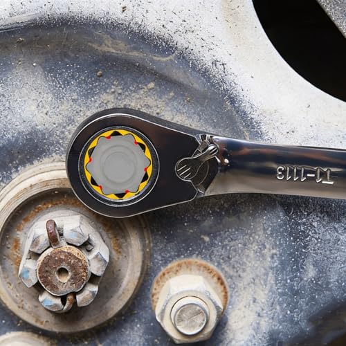 Image of BLACK CANYON 1 /4 Inch Ratchet Combination Wrench, 12-Point Box End & Hex Opening, Polished Steel Ratcheting Wrench with SAE & Metric Sizes