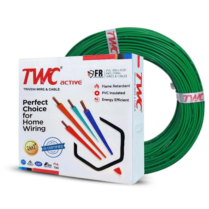 Image of TWC Active Green 1 SQMM 90 METER | Copper Wire | HRFR (Heat Resistant Flame Retardant) Lead-Free Cable | Low Smoke Halogen-Free Wire for Home & Industrial Electrical Wiring