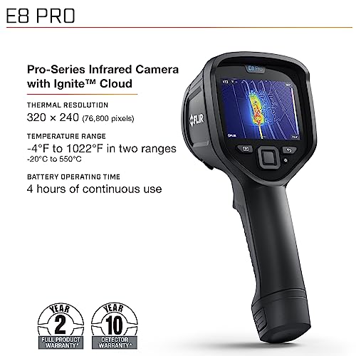 Image of FLIR E8 Pro Commercial Thermal Imaging Camera with WiFi, High Resolution Infrared Camera with FLIR Ignite Cloud | Infrared camera, -20 to 550C, MSX, 9Hz, Li-Ion battery, case, commercial inspection
