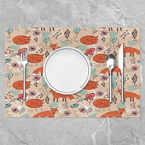 Jejeloiu Fox Print Table Mats Placemat 12 Inchx18 Inch Woodland Fox Placemats Set Of 4 Flowers Pattern Decor Placemats For Dining Table Indoor Outdoor Kitchen Nature Wildlife Decor Table Place Mats thumb #1
