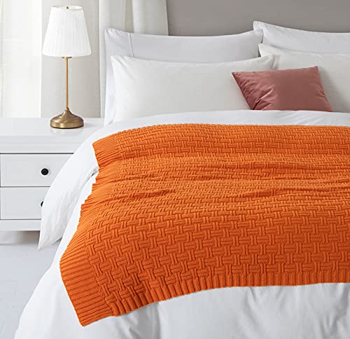 Rudong M Orange Cotton Cable Knit Throw Blanket, Cozy Warm Knitted Couch Cover Blankets, 60 X 80 Inch #TOP1