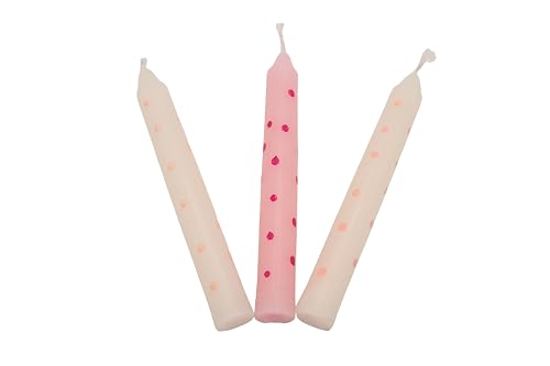 goki 60697 - Geburtstagskerzen 10 Stück rosa und weiß gepunktet, Wachskerzen, 10cm, Deko für Feiern, passend zu 106, 108, 55985, 60721, 60726, 6070, 10er Set