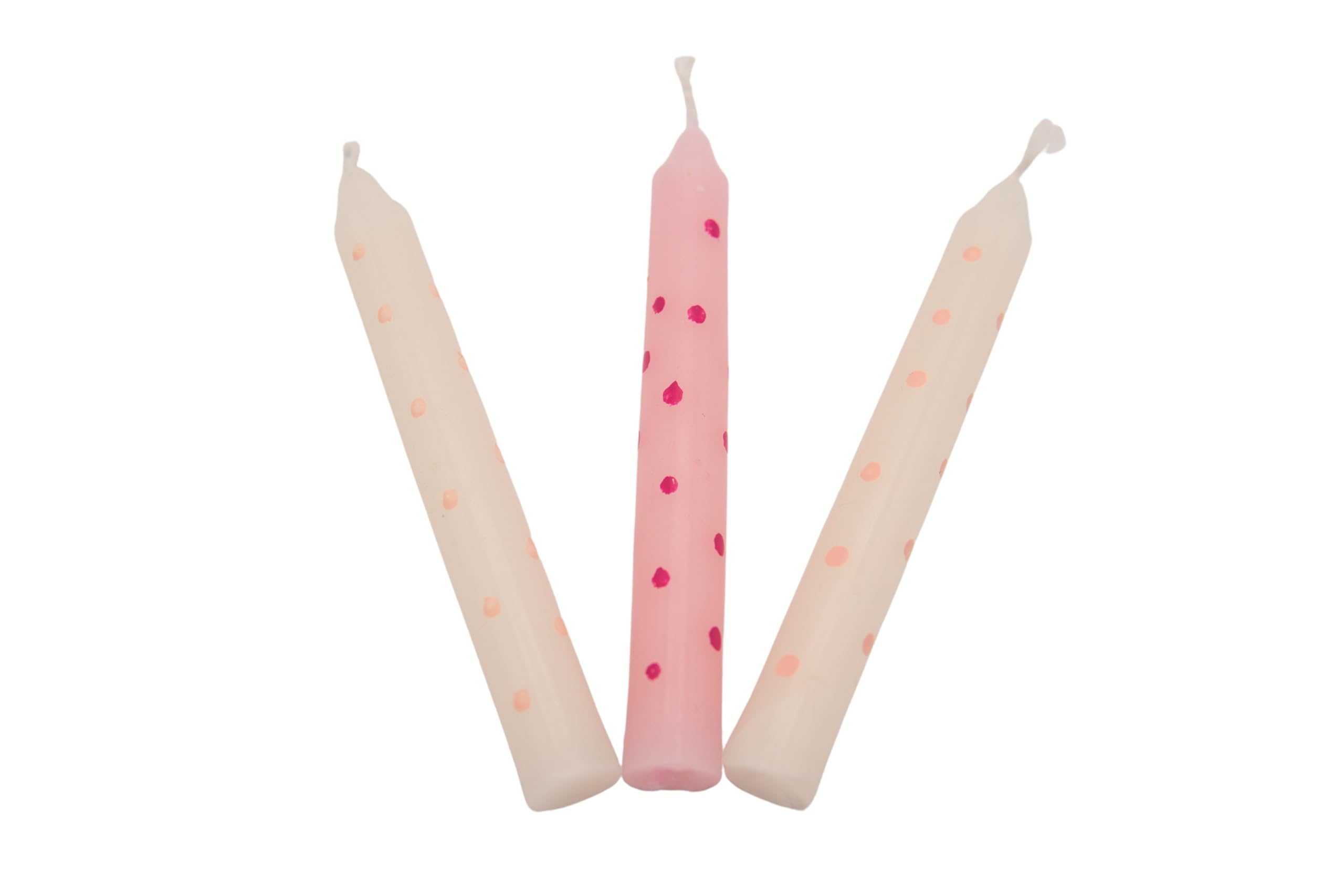 goki 60697 - Geburtstagskerzen 10 Stück rosa und weiß gepunktet, Wachskerzen, 10 cm