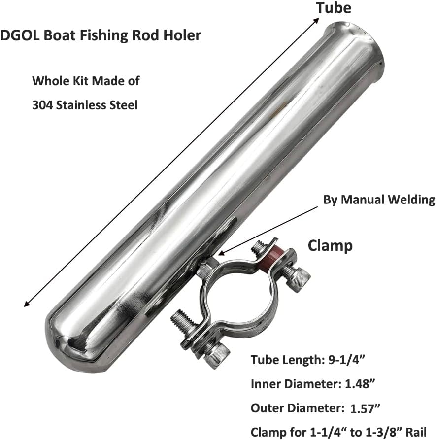 DGOL 2 Packs Shiny 304 Stainless Steel Fishing Rod Holders for Boat, Cute Design, Install on 1" to 1-1/8" Rail