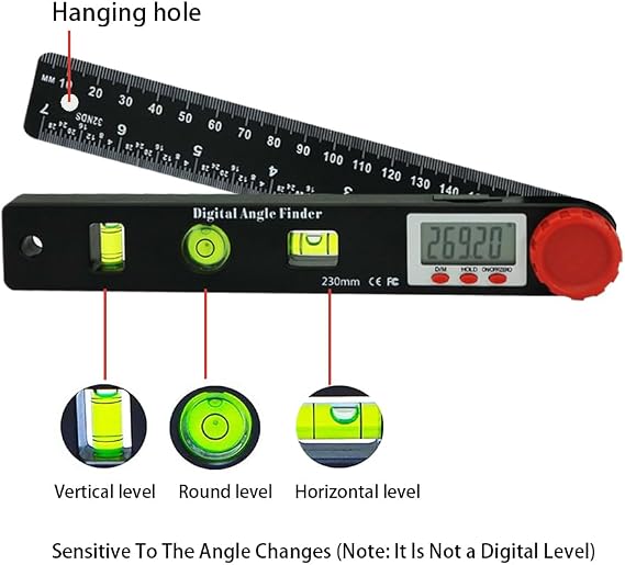 Digital Angle Finder Protractor-7inch 0-360 LCD Digital Protractor Ruler, 0.5 Accuracy Measuring Tool for Woodworking/Construction/DIY/Miter Saw (Metric/Inch, 2 Batteries Included)