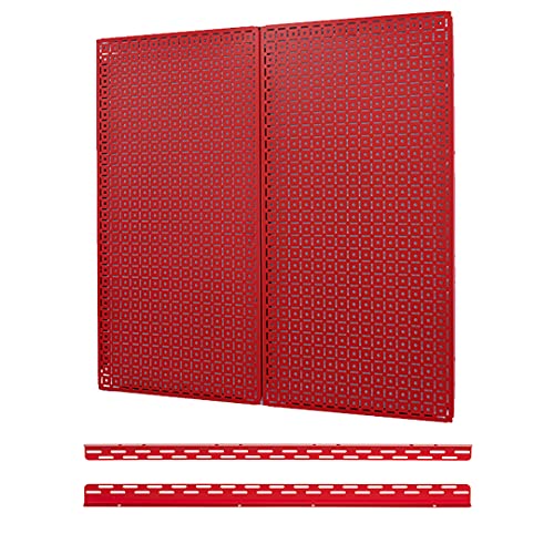 Omniwall Pegboard 2- Panel Side-By-Side Set 32-Inch Tall X 32-Inch Wide Metal Pegboard For Garage & Home Storage Red #TOP25