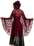 Unicra Red Lace Hooded Cape Halloween Costume Cloak 3/4 Length Cosplay Witch Vampire Capes for Women (Red)