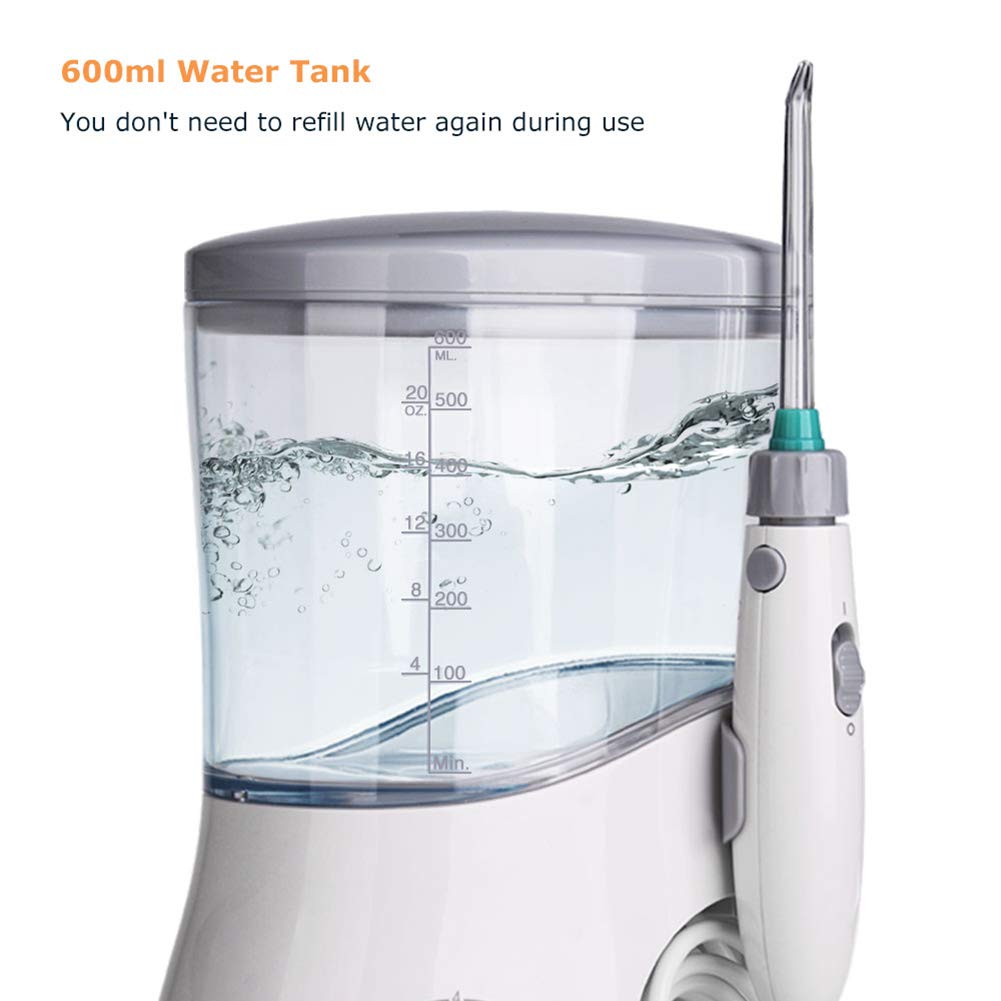 Munddusche Zahnwasserflosser Wasserstrahlreiniger Dental mit 7 Spitzen, 800 ml Fassungsvermögen, für die Mundpflege in der Familie